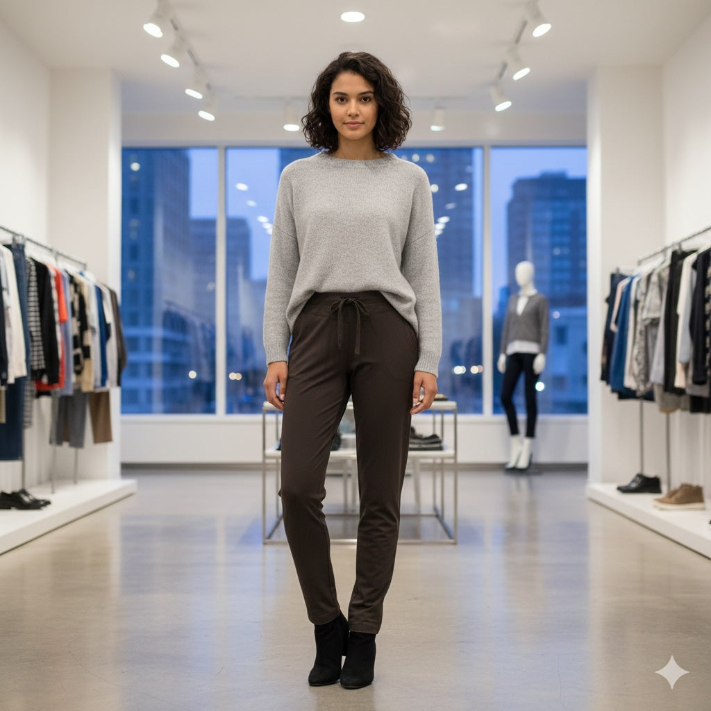 Enjoy Damen Travel Stetch Schlupfhose mit elastischem Bund, braun