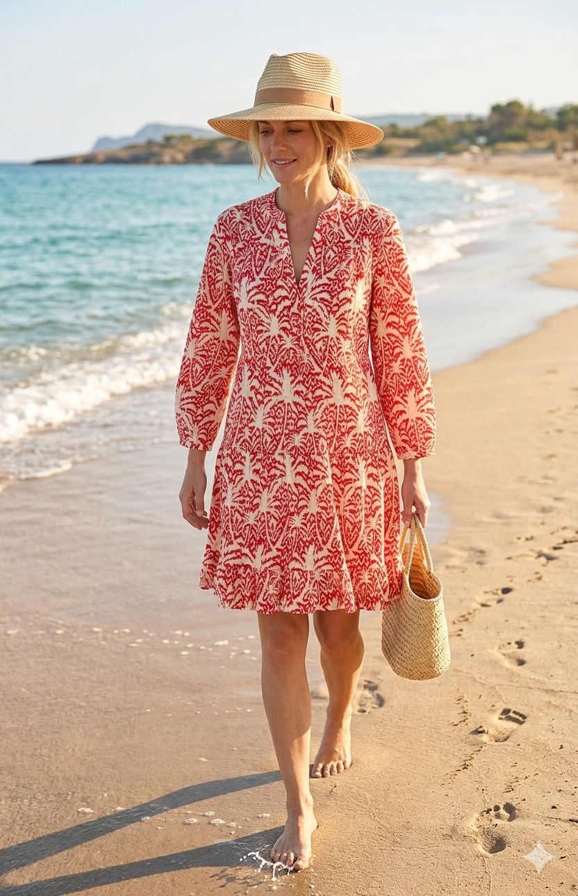 Gemustertes Sommerkleid – Leichtes, Luftiges Kleid rot weiß, für Alltag und Urlaub