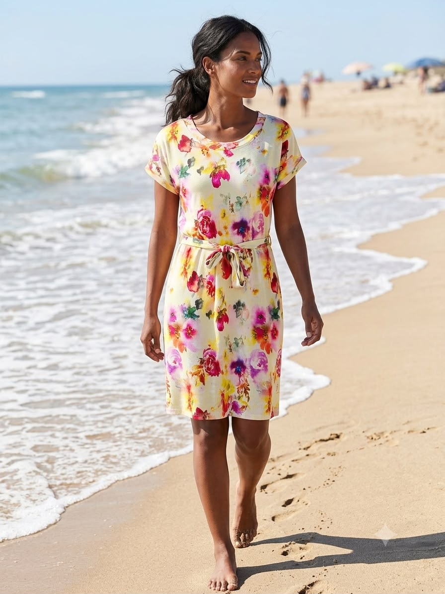 Sommerliches Viskose-Elasthan Kleid mit floralem Aquarell-Print NED Dutch Fashion
