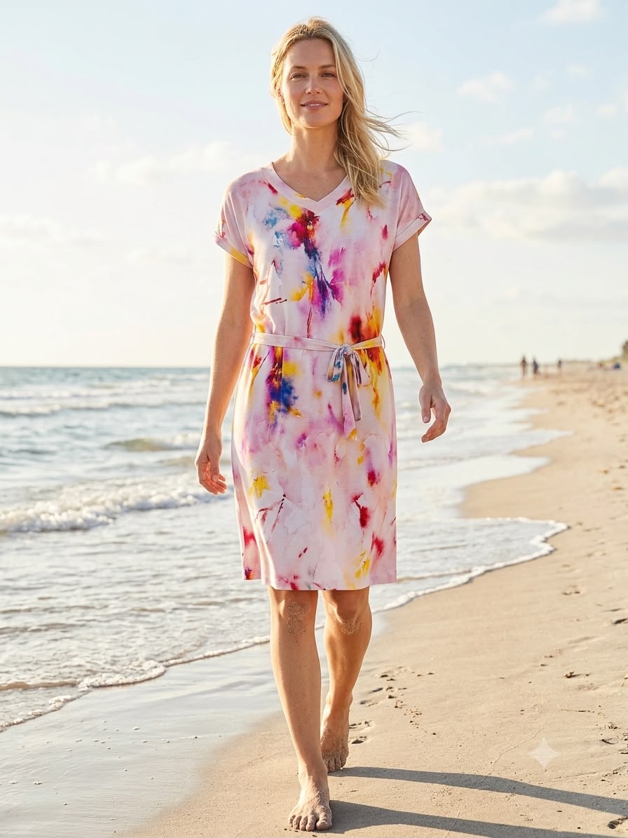 Sommerliches Viskose-Elasthan Kleid mit floralem Aquarell-Print NED Dutch Fashion