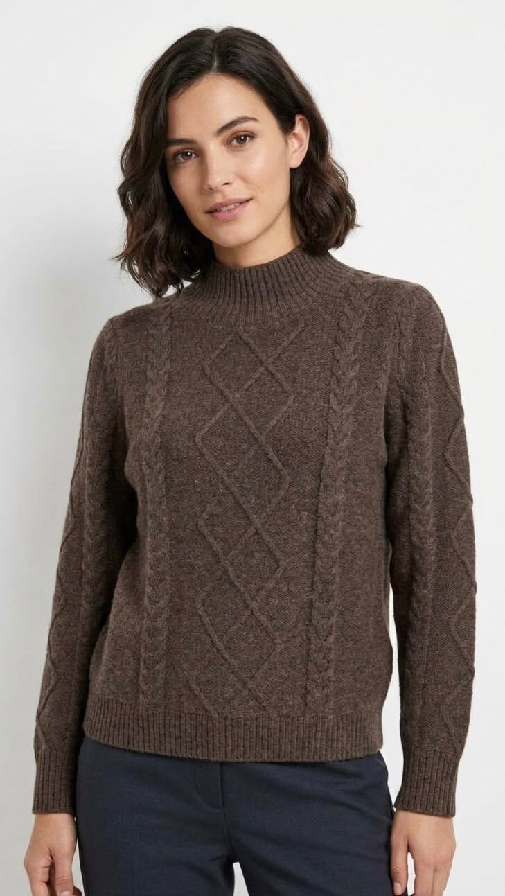 NED Dutch Fashion Damen Design Pullover Lindas – Creme mit Zopfmuster