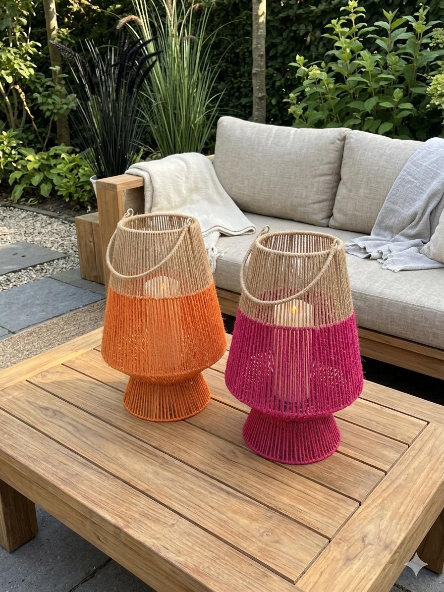 Windlicht Laterne Jute – 50 cm hoch, 26 cm breit – Stilvolle Deko von VAN DER LEEDEN
