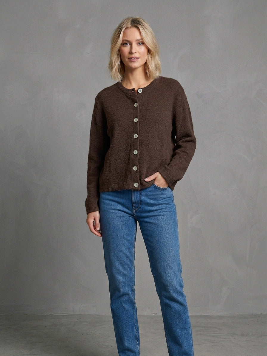Damen Strickjacke mit Rundhalsausschnitt und Knopfleiste one size