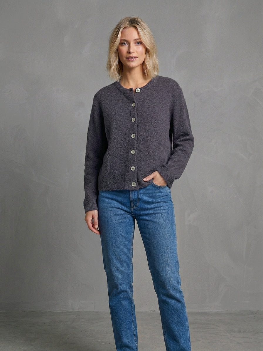 Damen Strickjacke mit Rundhalsausschnitt und Knopfleiste one size