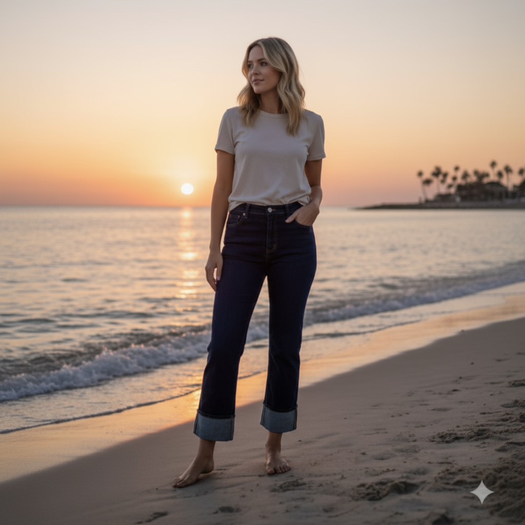 IBER Kimmy 7/8 tel  Stretch Jeans blue Denim mit Umschlag – Detail Panta Loni